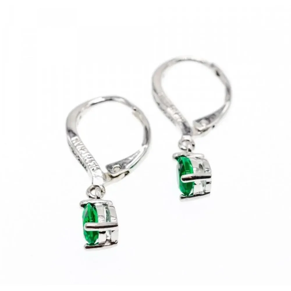 925 Sterling Silver Emerald & CZ Earrings